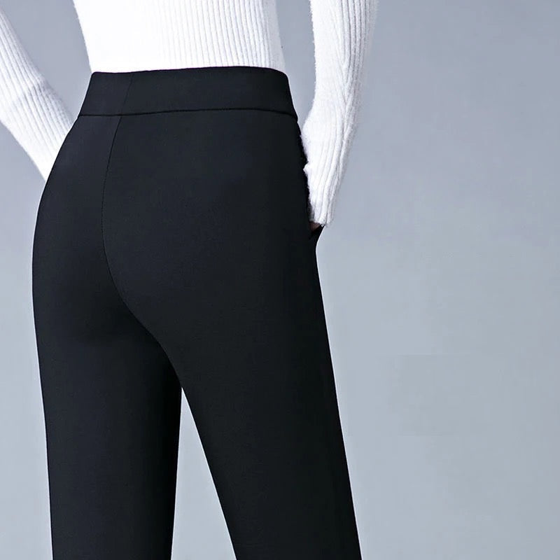 Women's High-Waisted Stretch Pants with Faux Pockets
