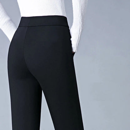 Women's High-Waisted Stretch Pants with Faux Pockets