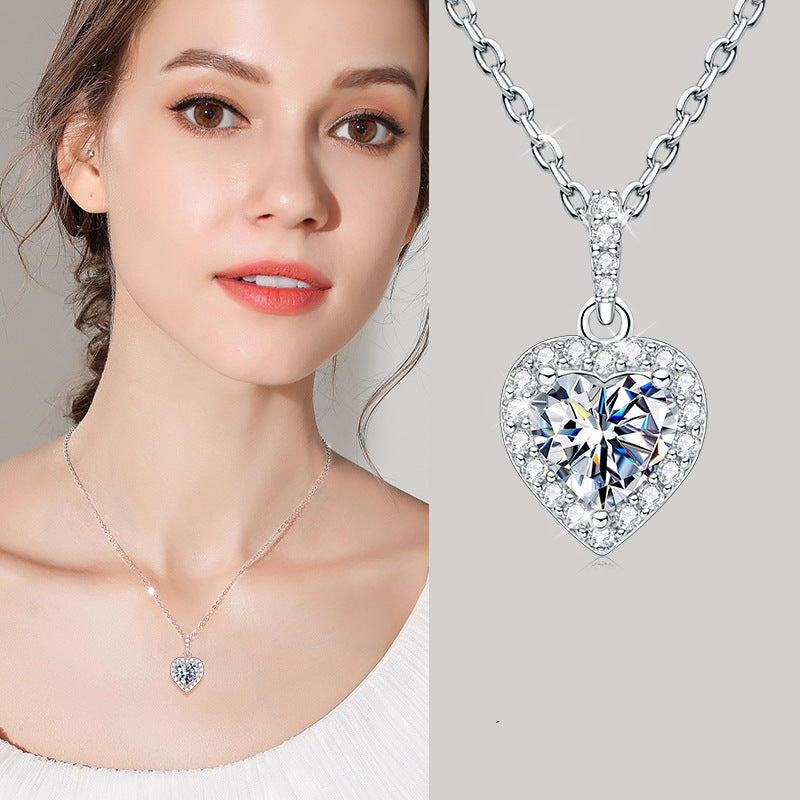 Moissanite Sterling Silver Heart Necklace