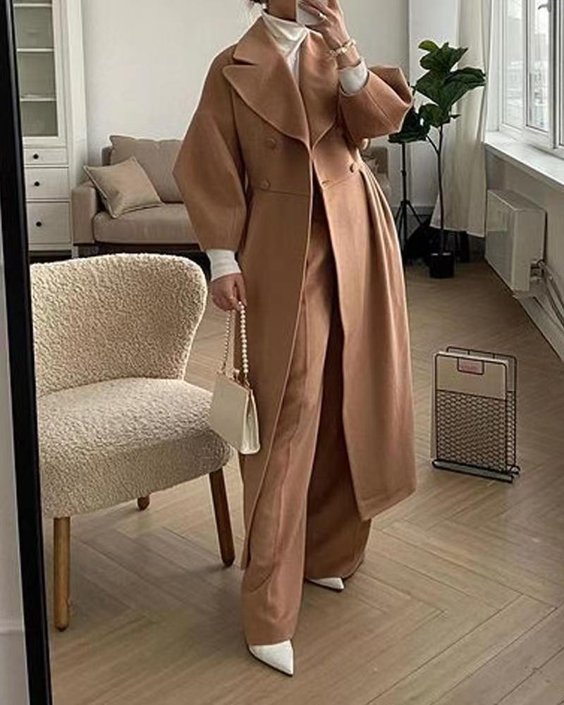 Women's Long Wrap Coat with Double-Breasted Front