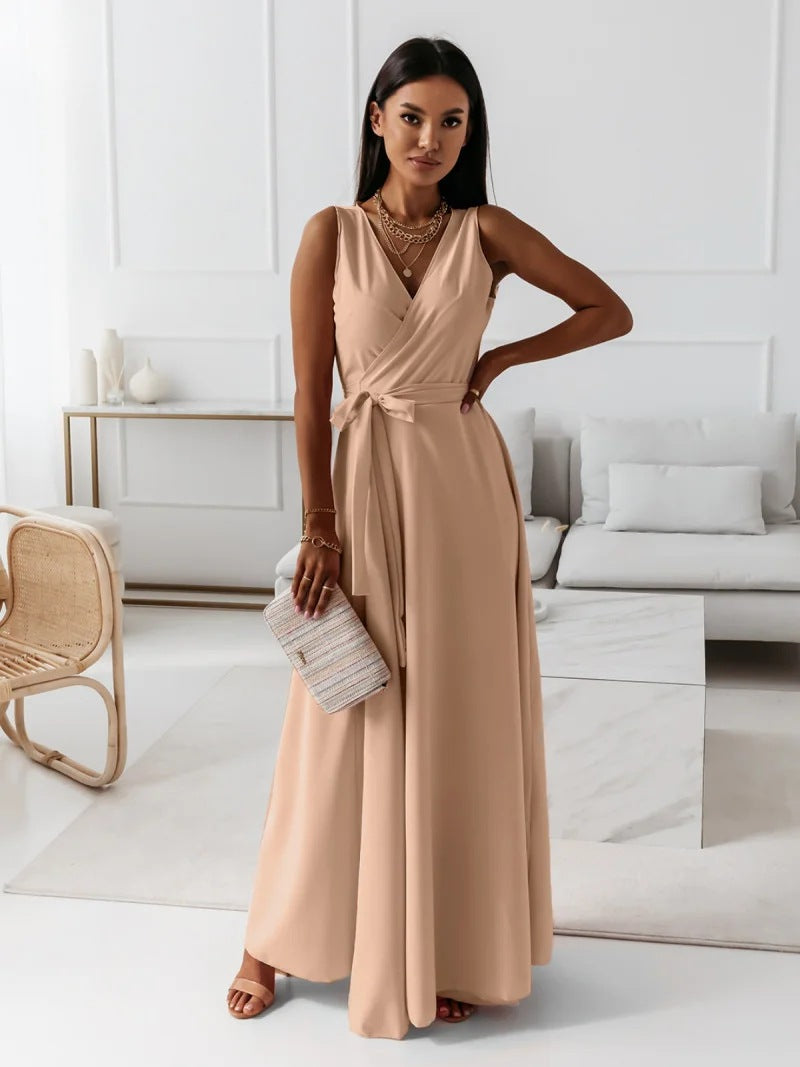 Elegant Dark Green V-Neck Maxi Dress