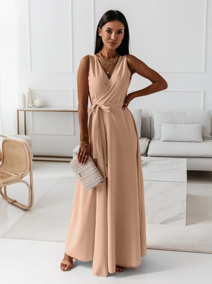 Elegant Dark Green V-Neck Maxi Dress