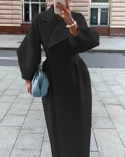 Women's Long Wrap Coat with Double-Breasted Front