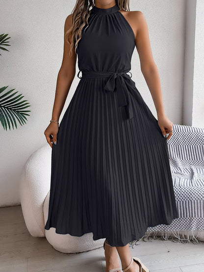 Elegant Sleeveless Maxi Dress with Stand-Up Collar