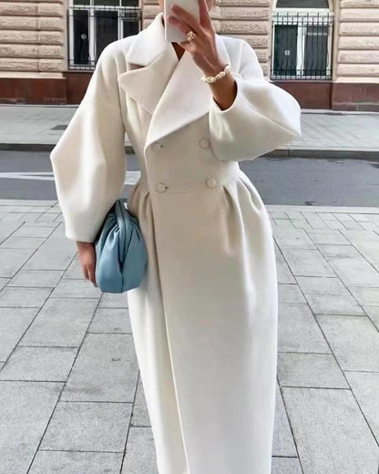 Women's Long Wrap Coat with Double-Breasted Front