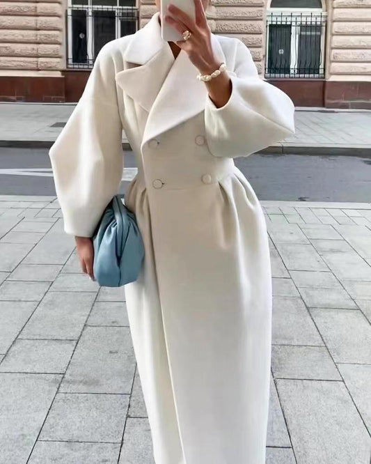 Women's Long Wrap Coat with Double-Breasted Front