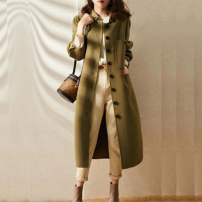 Women's Long A-Line Winter Coat with Button Closure