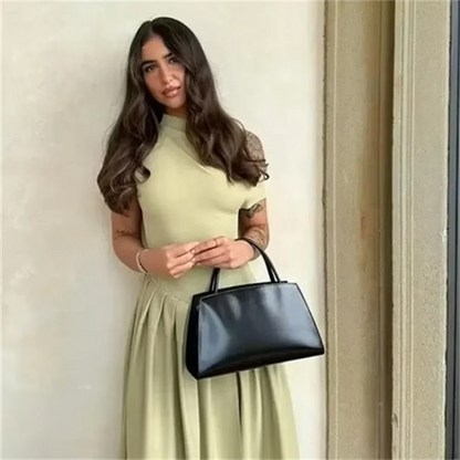 Elegant High-Waist Pleated Summer Dress