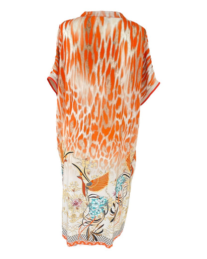 Elegant V-Neck Asian Print Maxi Dress