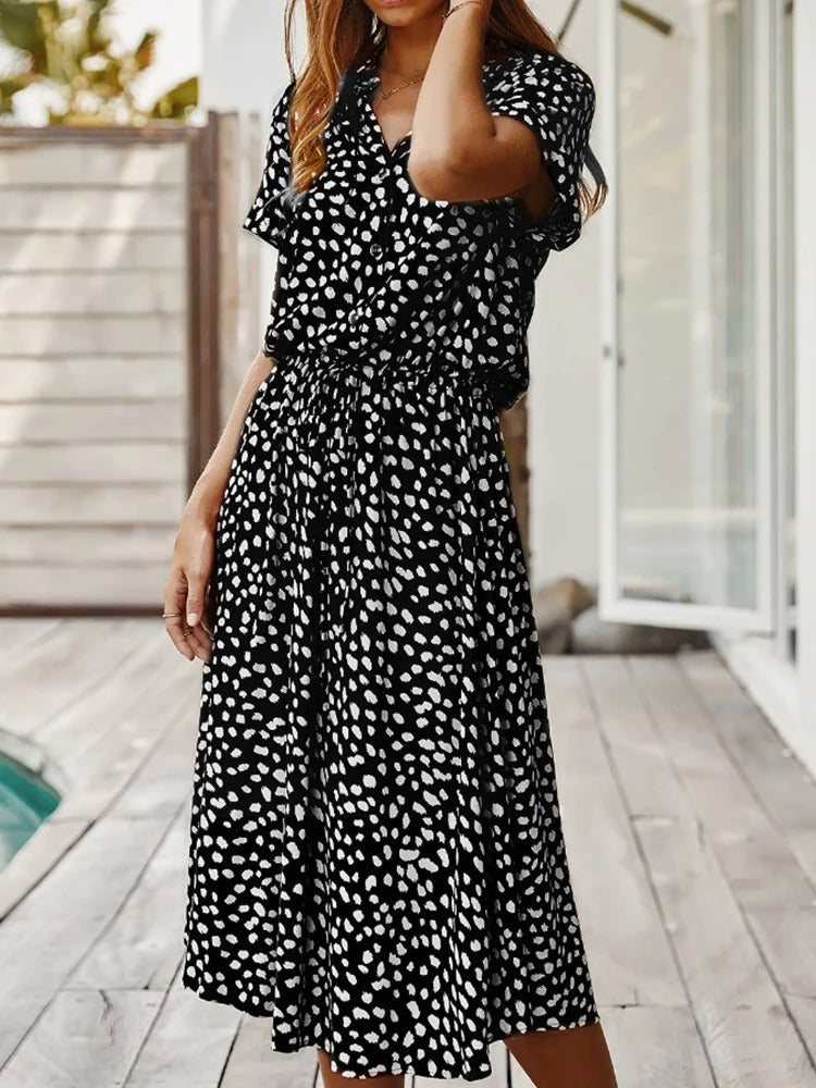 Women's Midi Printed Dress with Short Sleeves