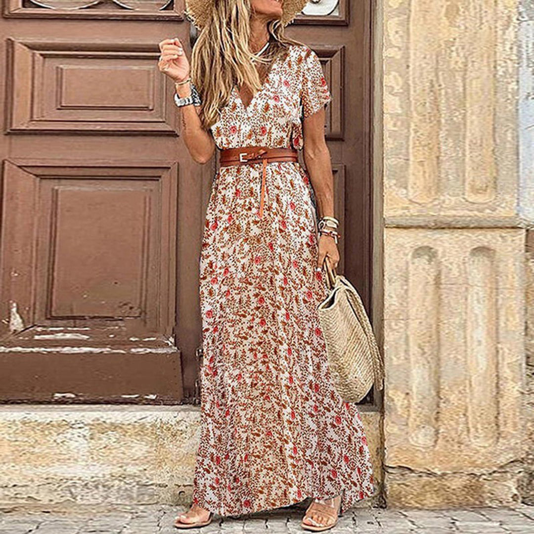Elegant Boho Maxi Dress with Belt