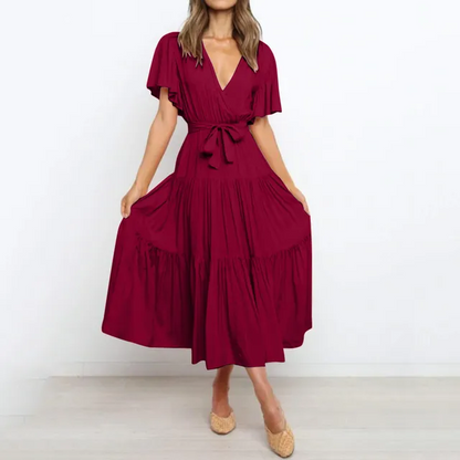 Chic Pink Klara™ Maxi Dress - Deep V-Neck