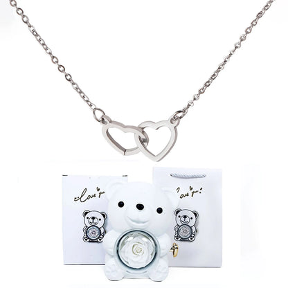 Double Heart Necklace with Bear Gift Box
