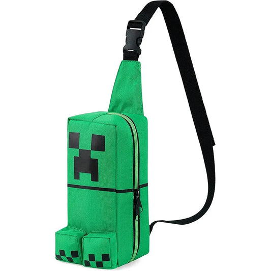 Green Pixel-Inspired Sling Bag with Adjustable Strap