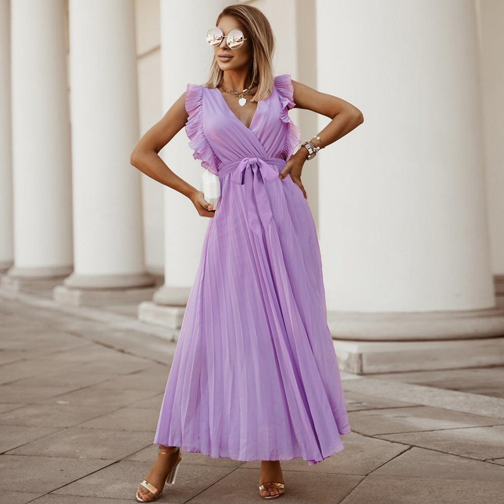Elegant Deep Violet Pleated Maxi Dress