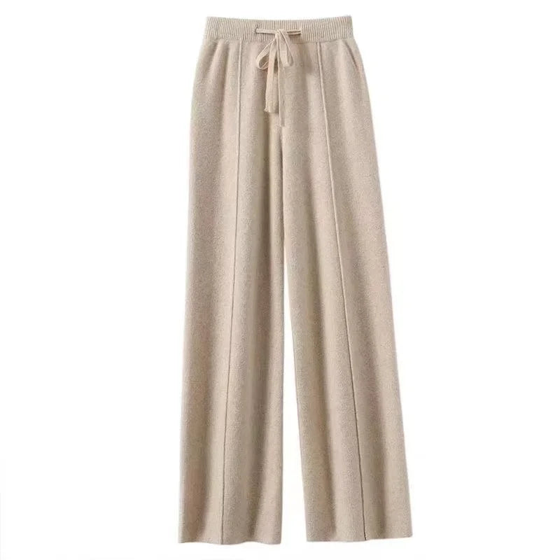 Wool Knitted Wide Leg Trousers for Women
