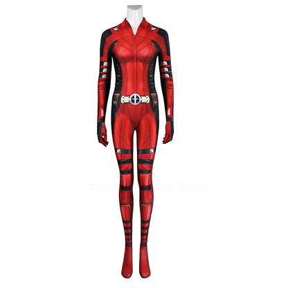 Red and Black Full-Body Superhero Cosplay Jumpsuit for Women