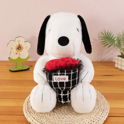 Snoopy Plush Toy Holding Flowers - Soft Stuffed Animal