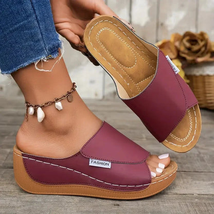 Wedge Sandals with Open Toe and Buckle Strap