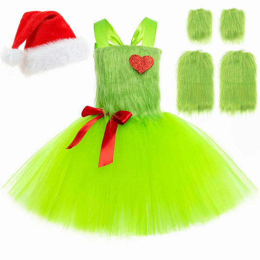 Girls Grinch Christmas Tutu Dress Green Costume