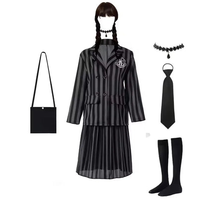 Black Striped Uniform Wednesday Addams Kids Costume Dress