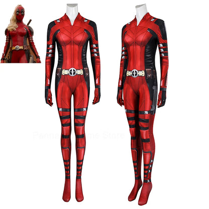Red and Black Full-Body Superhero Cosplay Jumpsuit for Women