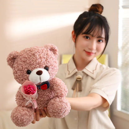 Kawaii Teddy Bear Plush with Bouquet - Romantic Gift