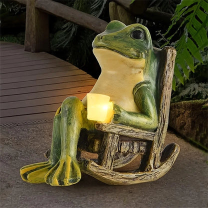 Solar Powered Frog Garden Statue with LED Light