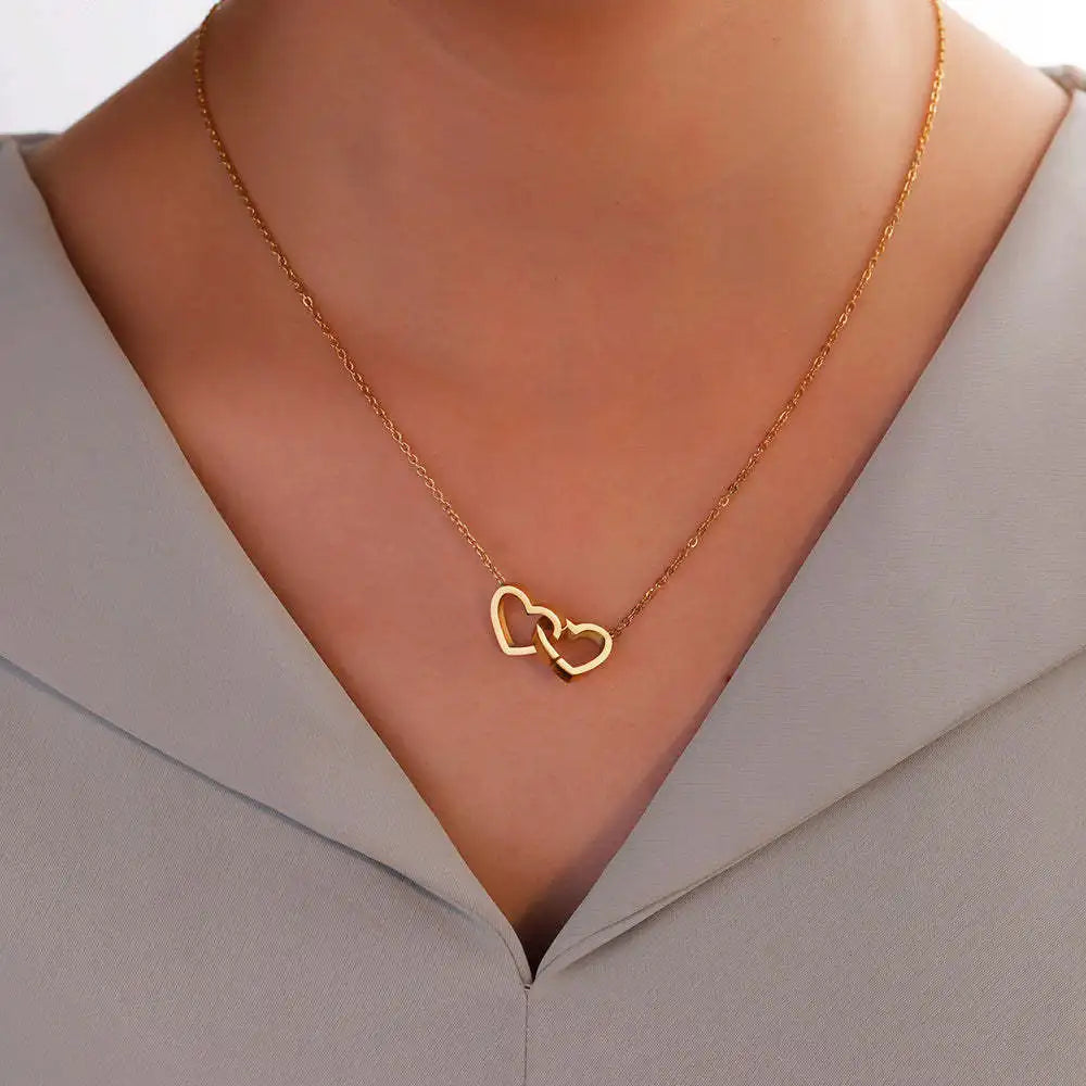 Double Heart Necklace with Bear Gift Box