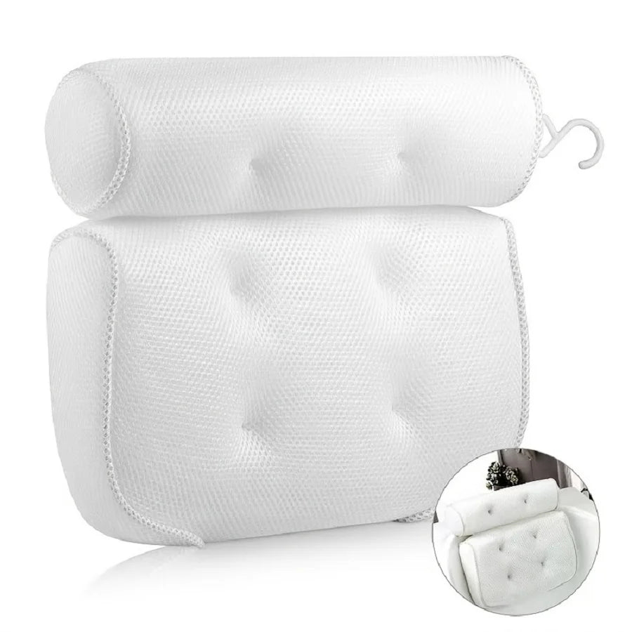 Luxury Bath Pillow – 3D Mesh, Suction, Neck Support