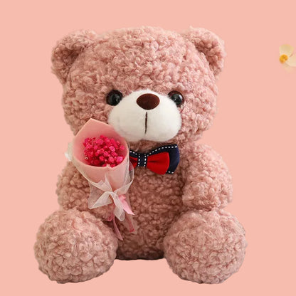 Kawaii Teddy Bear Plush with Bouquet - Romantic Gift