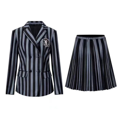 Black Striped Uniform Wednesday Addams Kids Costume Dress