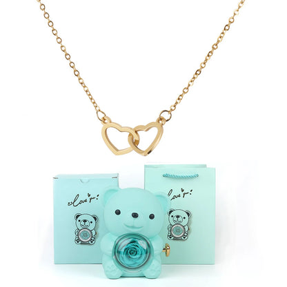 Double Heart Necklace with Bear Gift Box