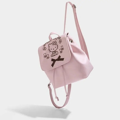 Small Pink Backpack with Embroidered Design and Drawstring Closure