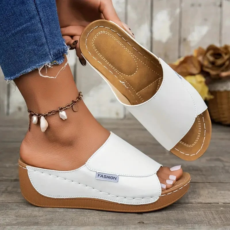 Wedge Sandals with Open Toe and Buckle Strap