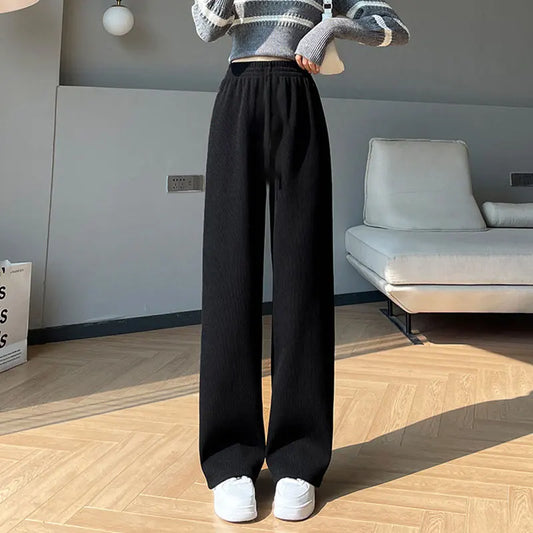 Women's Fleece Lined Wide Leg Winter Pants, Casual High Waist