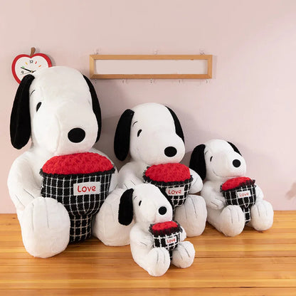 Snoopy Plush Toy Holding Flowers - Soft Stuffed Animal