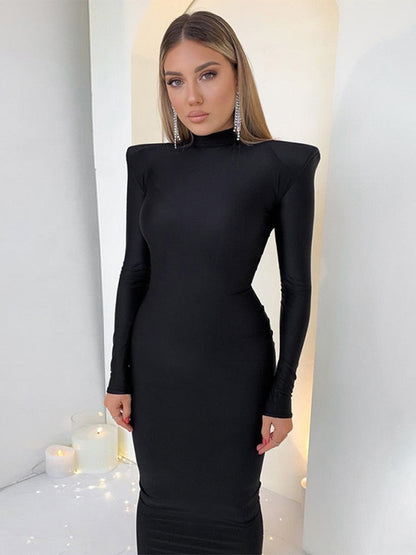 Chic Women's Maxi Dress with Shoulder Pads