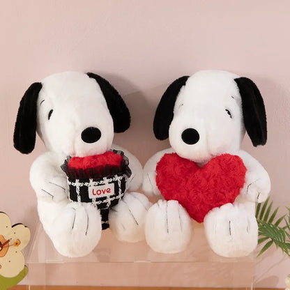 Snoopy Plush Toy Holding Flowers - Soft Stuffed Animal