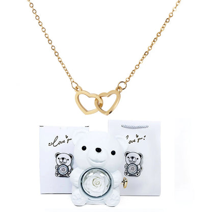 Double Heart Necklace with Bear Gift Box