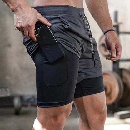 Men’s 2-in-1 Quick-Dry Training Shorts – Double Layer for Sport & Casual Use