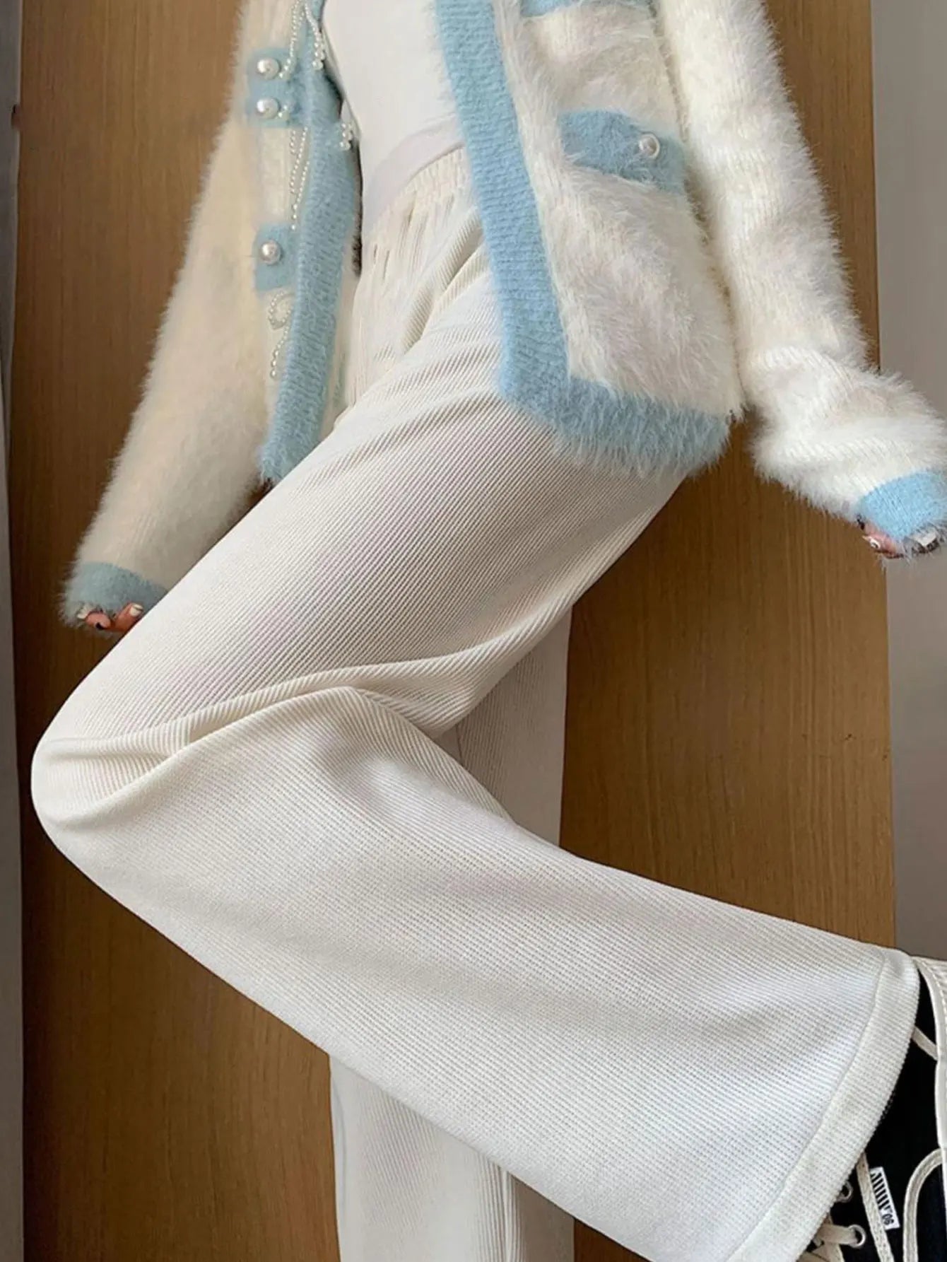 Women's Fleece Lined Wide Leg Winter Pants, Casual High Waist
