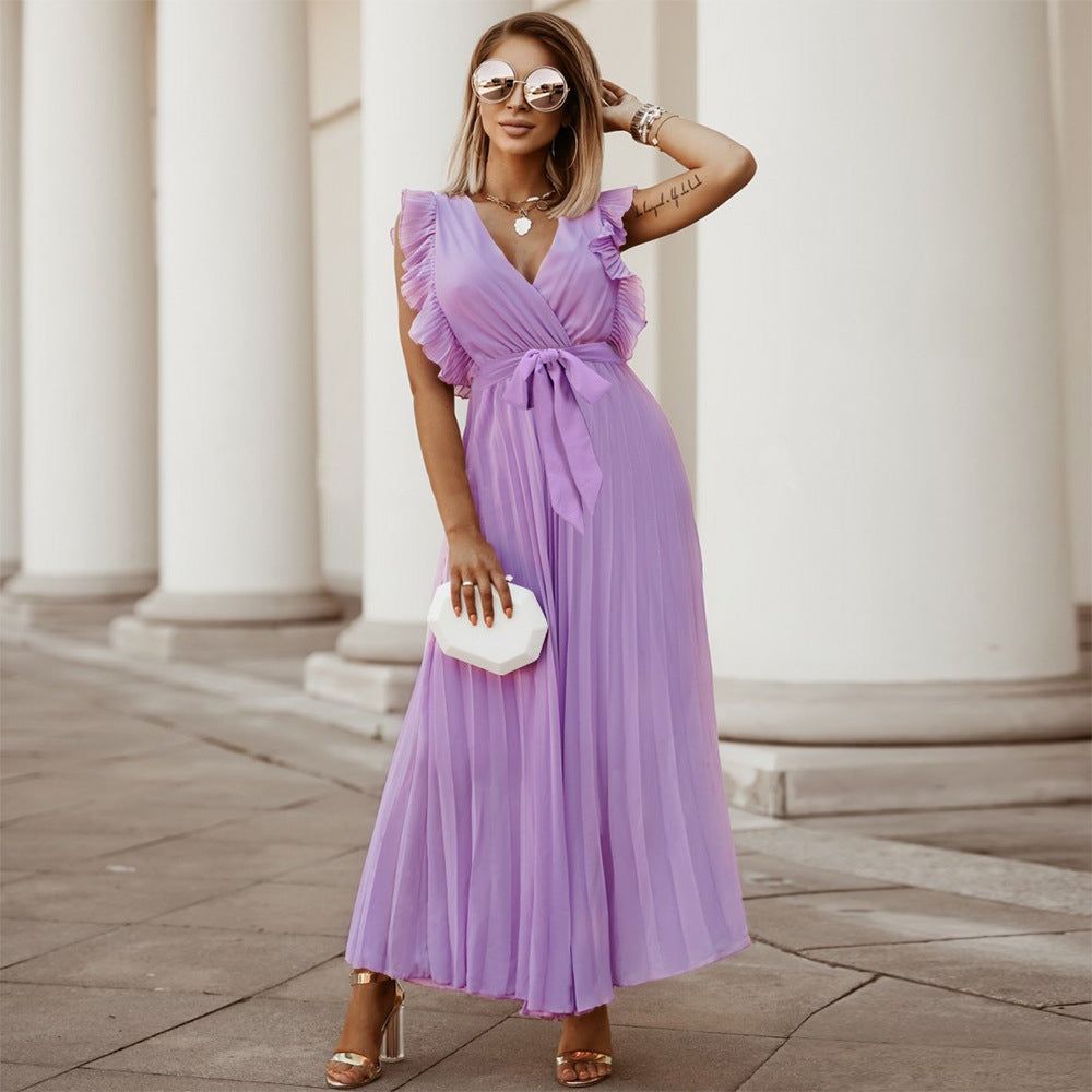 Elegant Deep Violet Pleated Maxi Dress