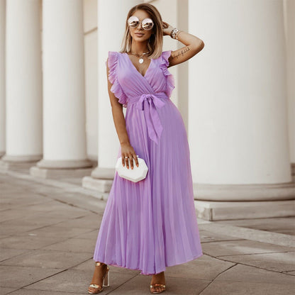 Elegant Deep Violet Pleated Maxi Dress