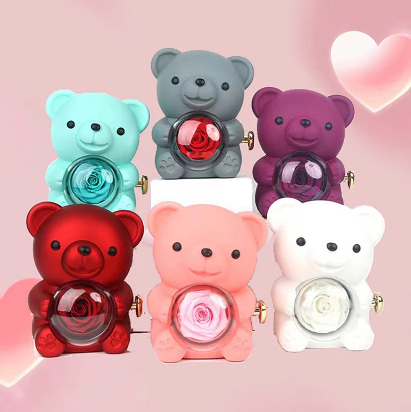 Double Heart Necklace with Bear Gift Box