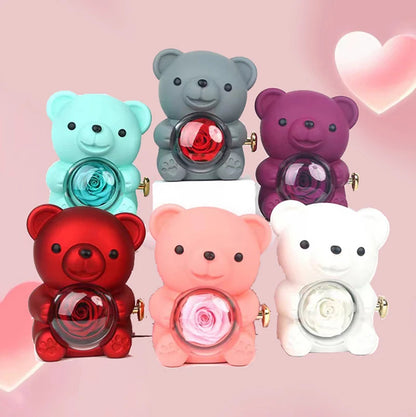 Double Heart Necklace with Bear Gift Box