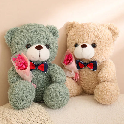 Kawaii Teddy Bear Plush with Bouquet - Romantic Gift