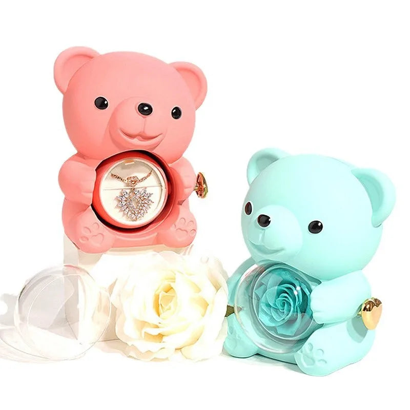 Rotating Bear Rose Jewelry Box – Gift for Her