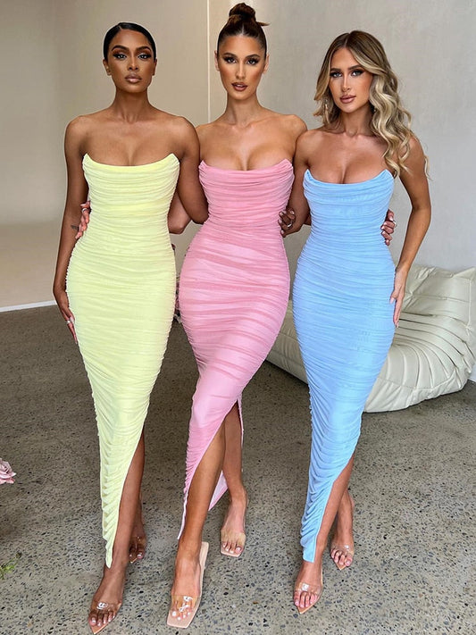 Enchanting Strapless Maxi Dress with Slit