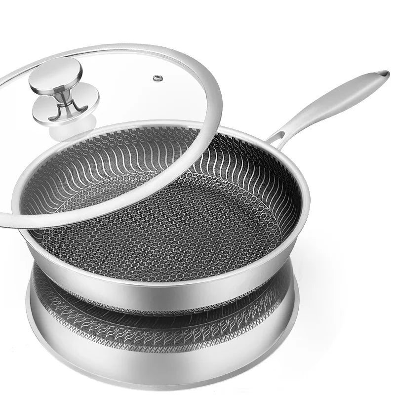 Non-Stick Stainless Steel Frying Pan with Lid - Multiple Sizes